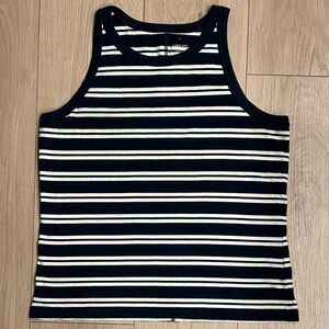 Everlane Navy and White Striped Organic Cotton Tank Top